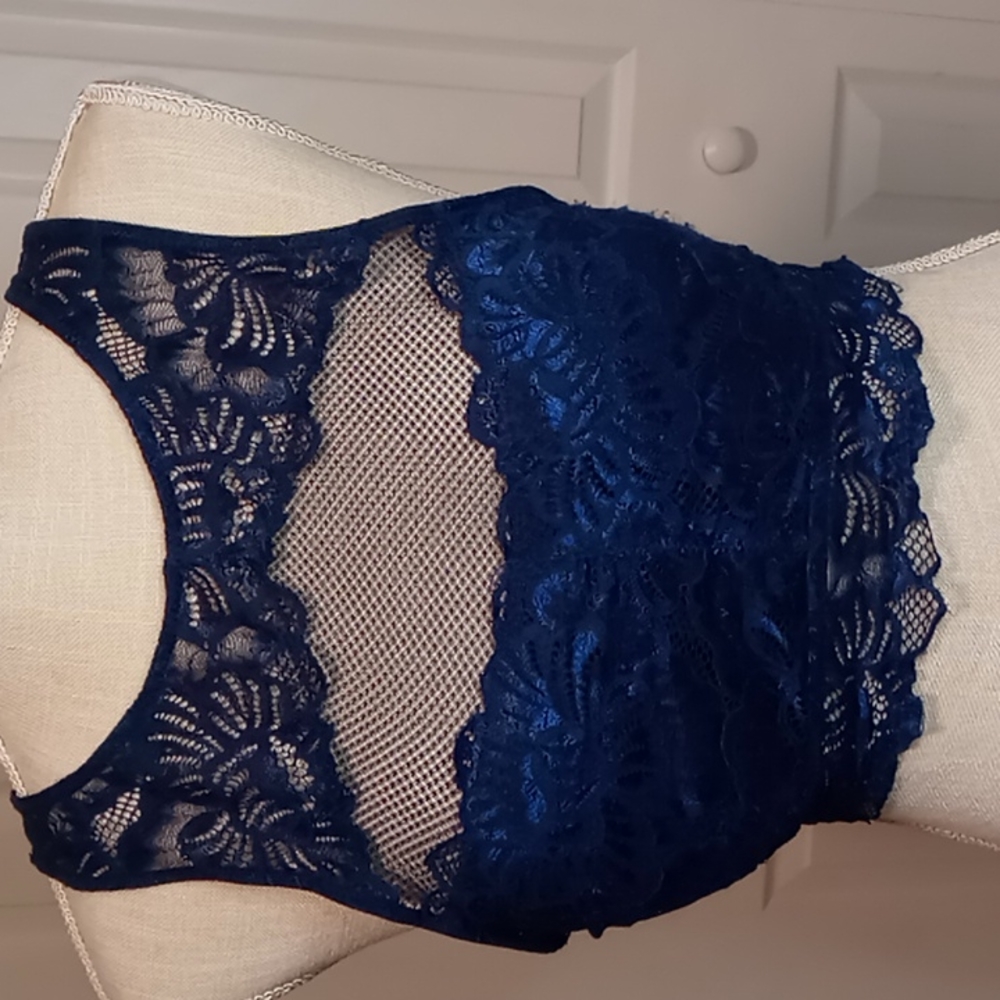 Pure Beauty Navy Lace and mesh/fishnet details Sz Lg